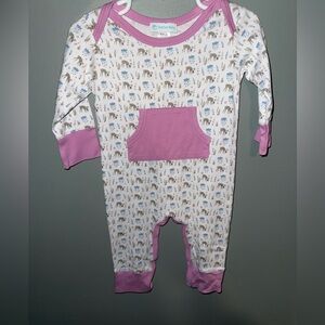 Feather Baby Patterned One Piece - Pink and White